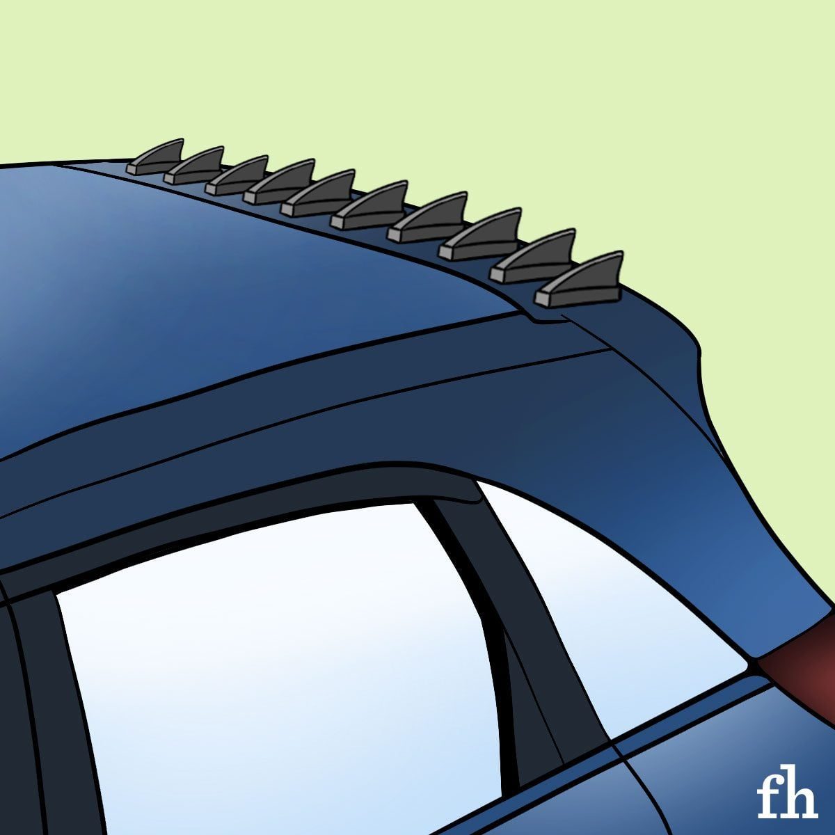 A Car With A Bunch Of Shark Fins On It