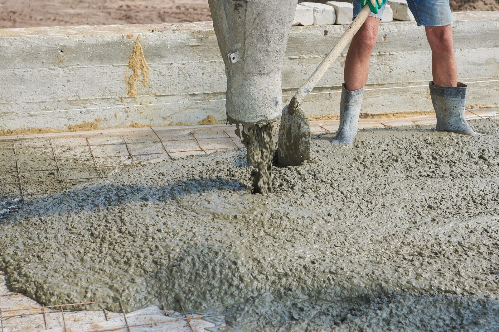Construction Worker Concretes Floors At A Construction Site