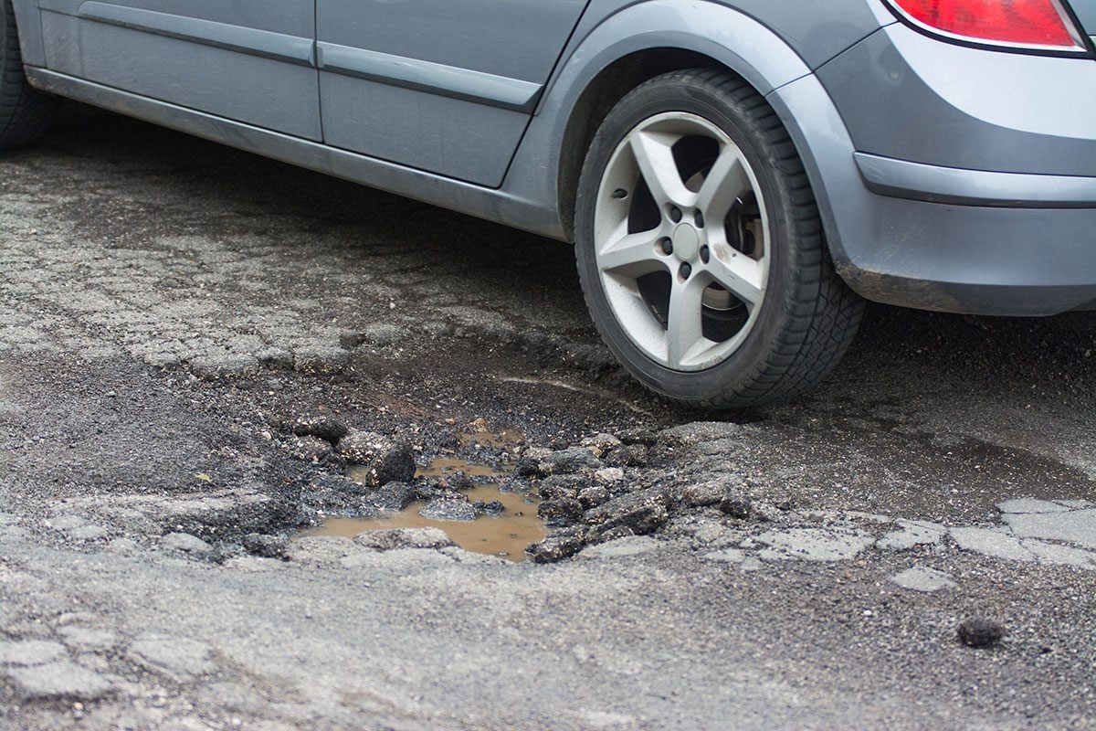 Big pothole caused by freezing and rain