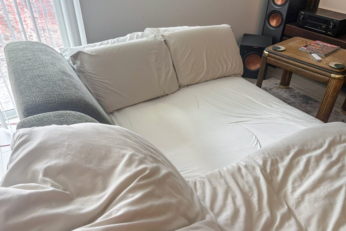 Povison Aurora Power Sleeper Sofa extended into a bed