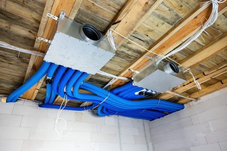 heat recovery ventilation system installation in new house.