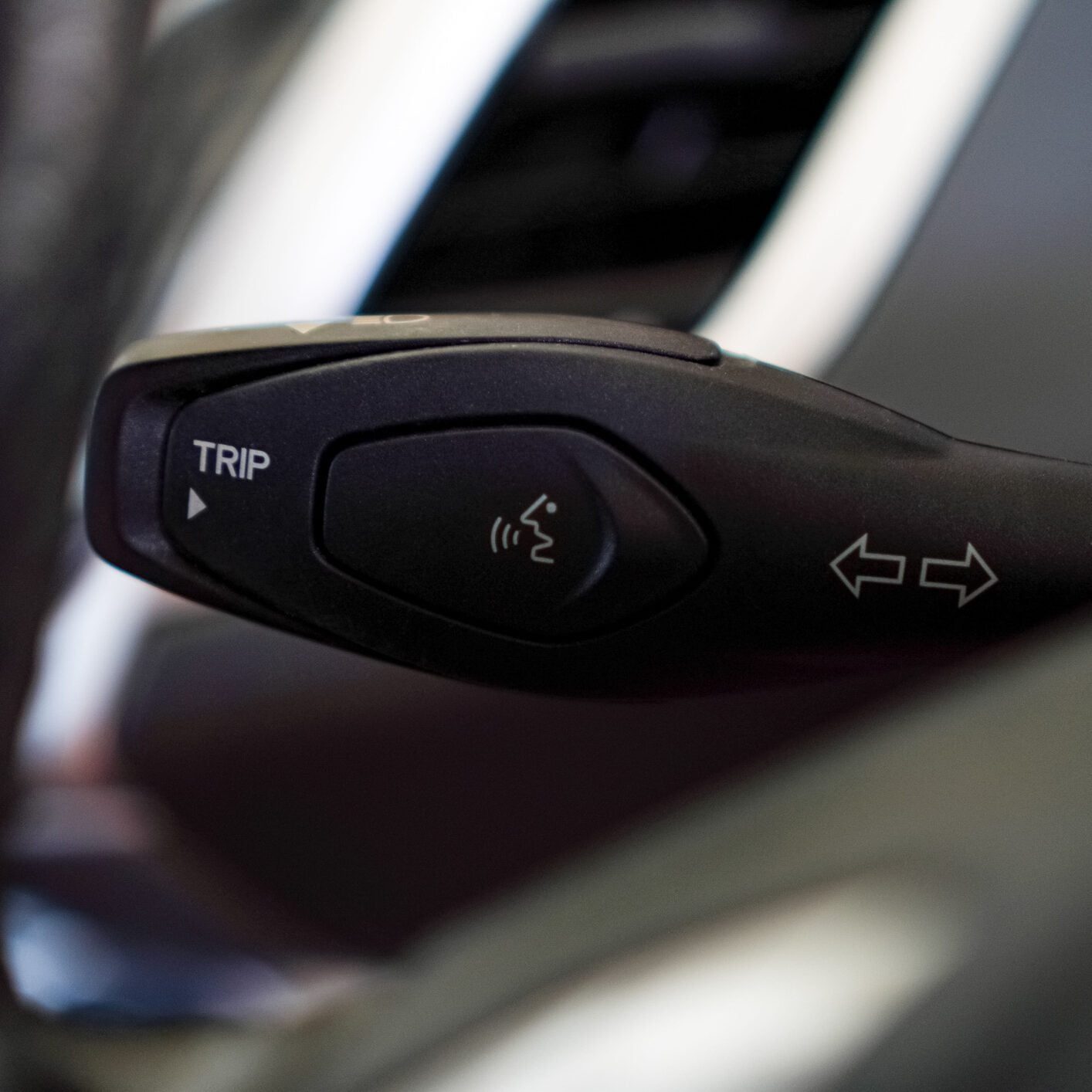 Voice control system with a face speaking icon in a car mounted on the steering wheel