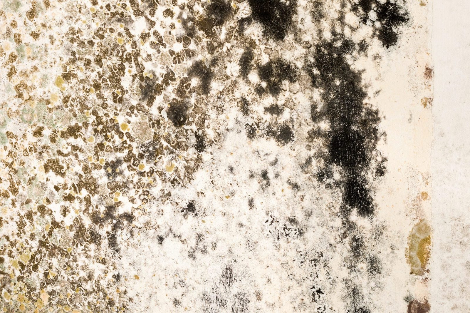 A textured surface exhibits dark and light spots, indicating mold growth on a white wall, suggesting dampness or neglect in the environment.