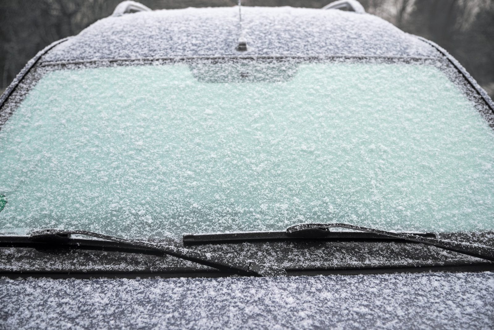 Frozen windshield of a car