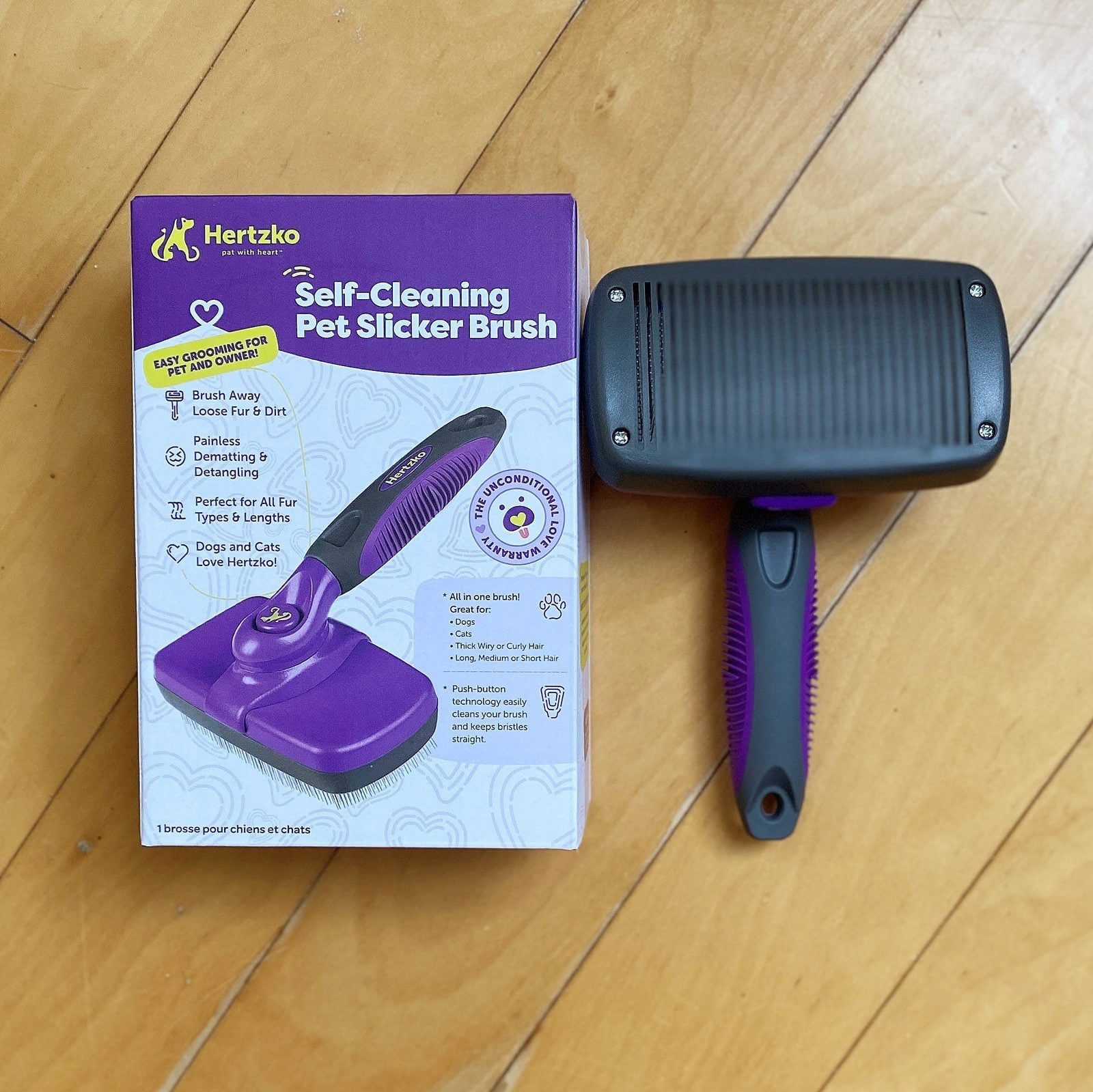 Best Cat Brush of 2024 – Hertzko Self-Cleaning, Shedding & Grooming Slicker Brush for Pets
