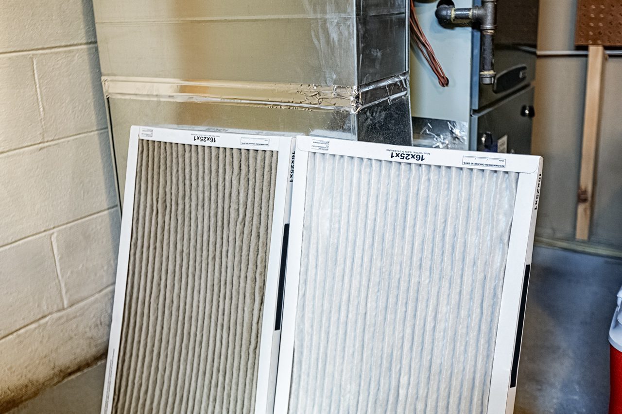 Dirty and Clean Residential Heating and Cooling Air Circulation Filters