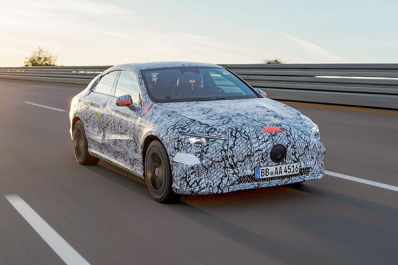 This undated file photo shows a Mercedes-Benz's all-electric CLA driving on the Nardo test track in southern Italy.