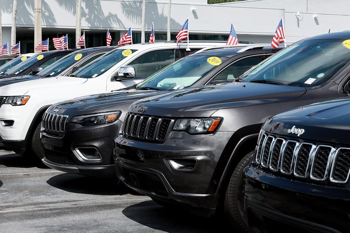 Jeeps on a car lot.