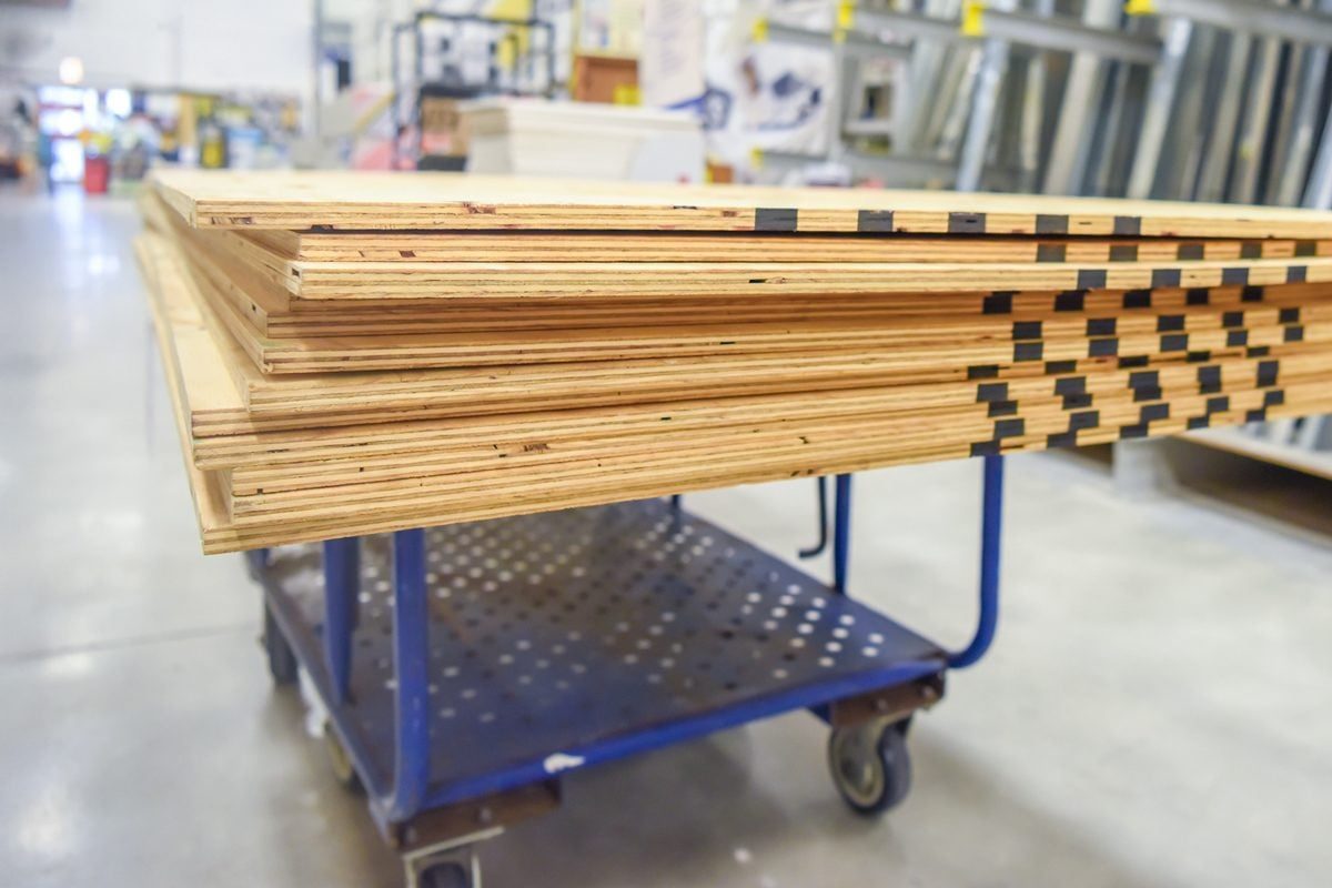 Plywood On Cart in hardware store