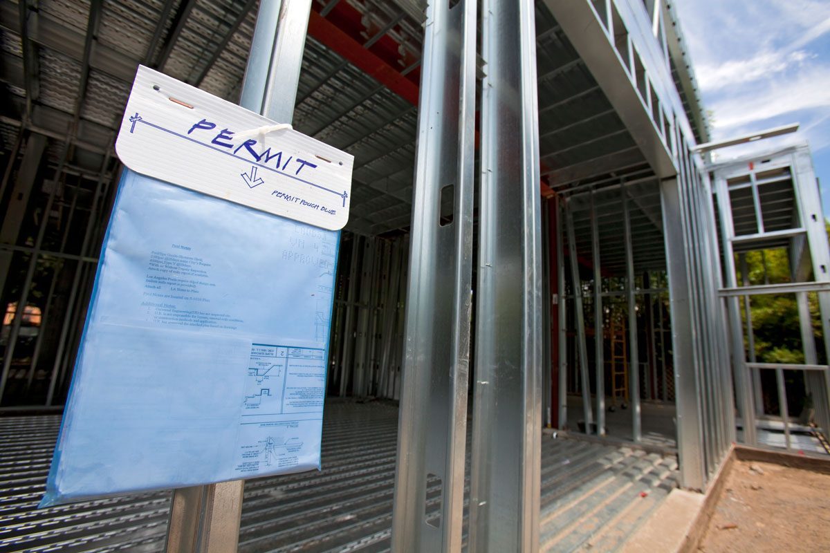 Building permit on steel framed house. Los Angeles, California