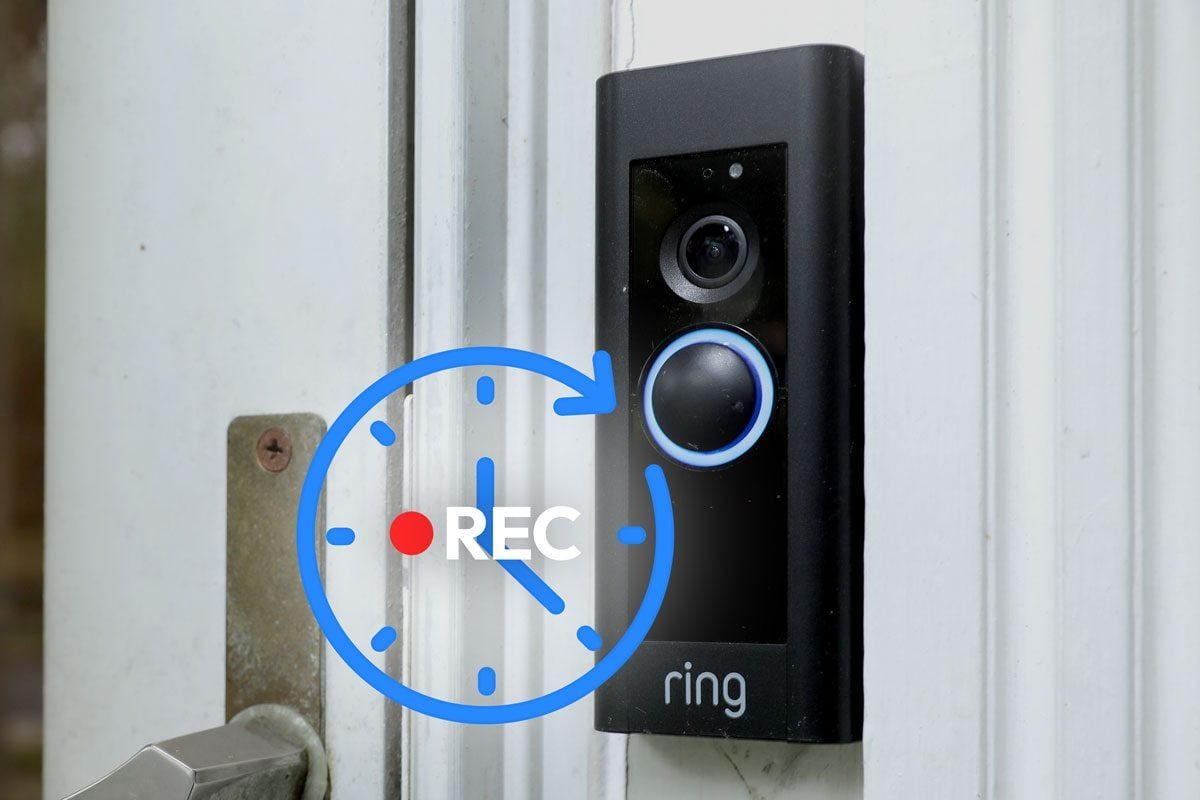 Ring video doorbell with an overlay icon representing recording 24 hours