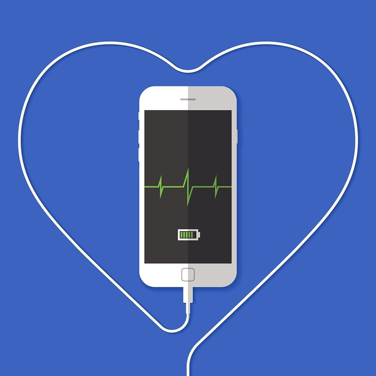 Phone wire in the form of the contour of heart on a blue background