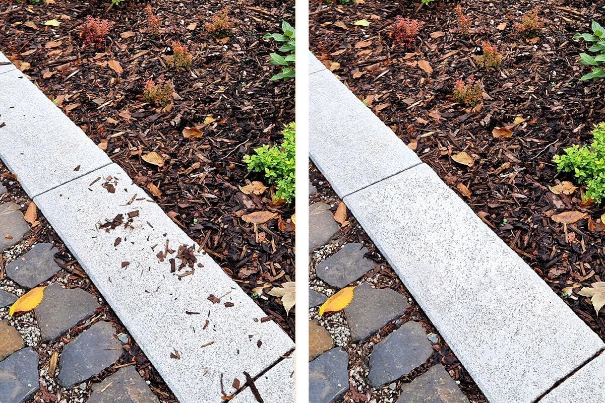 Side by side photo of side walk