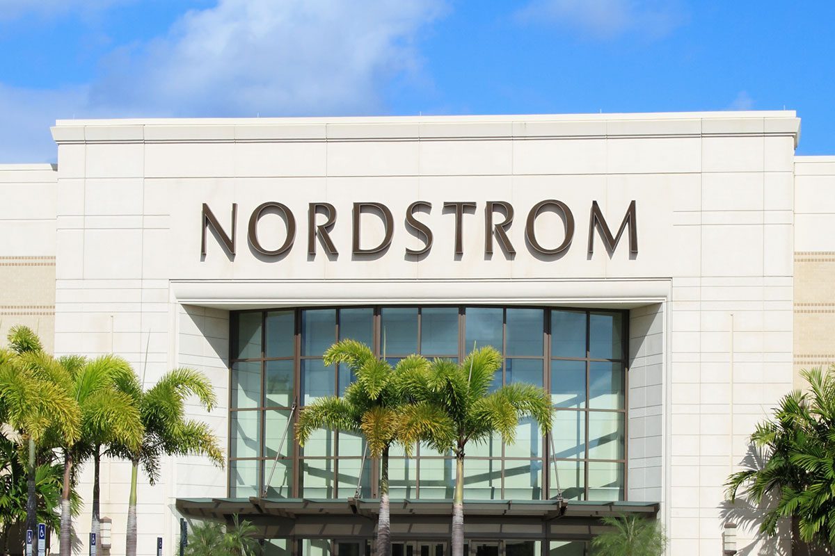 This is a view of a Nordstrom retail store at a shopping mall in South Florida