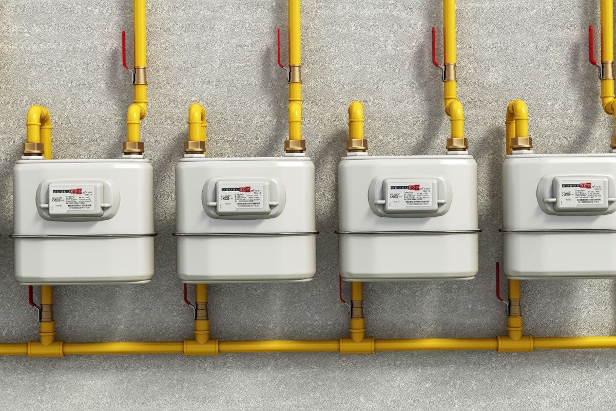 Generic domestic residential home LPG/natural gas meters in a row