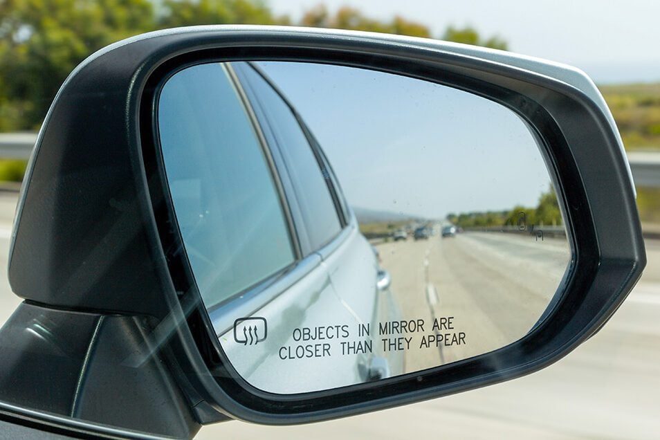 Car Side view mirror with warning