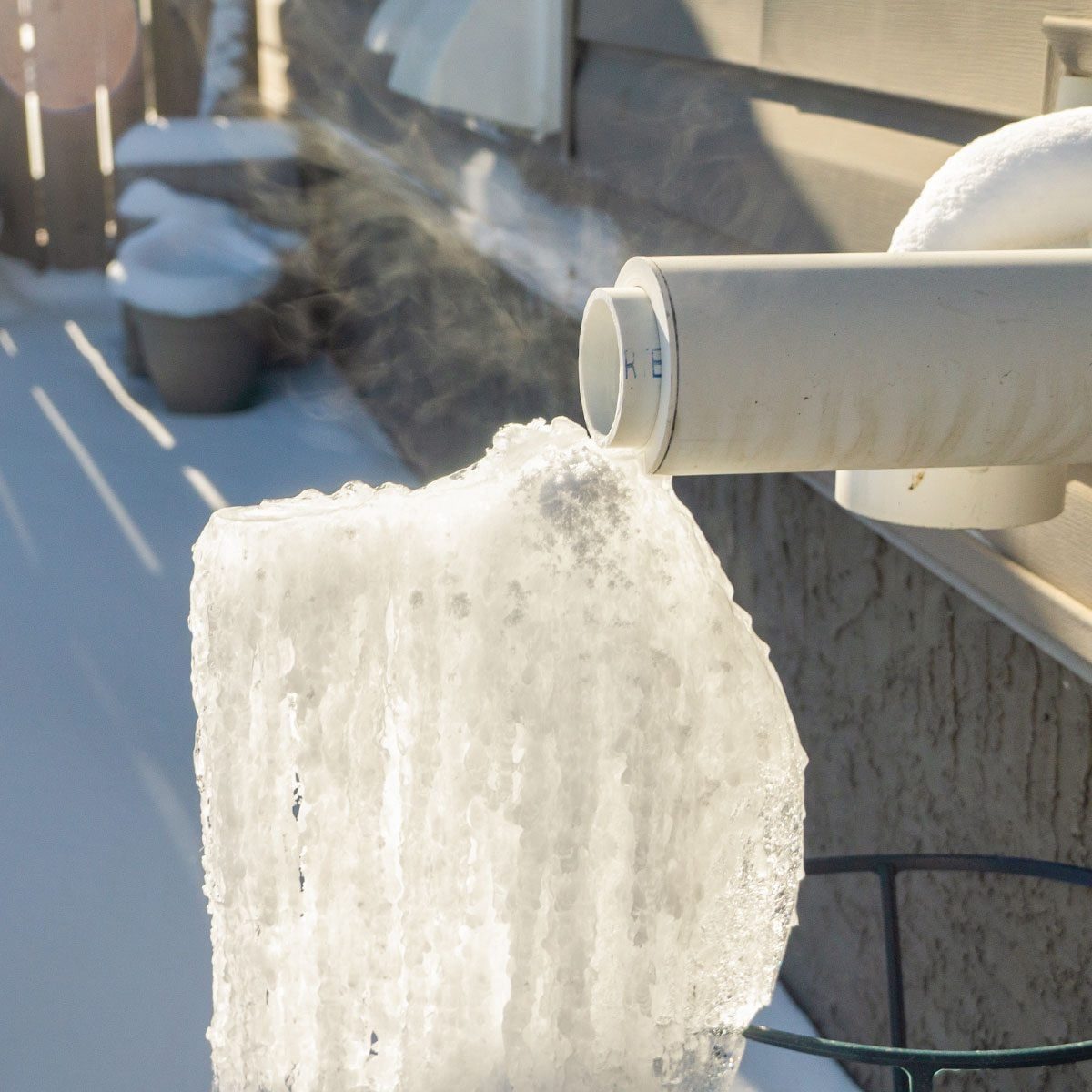 Furnace exhaust vent with Icicle from dripping water