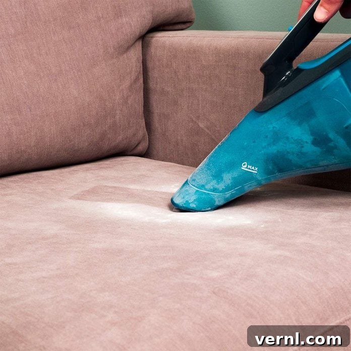 Refresh Your Sofa with Baking Soda 3 vacuuming up baking soda from upholstery