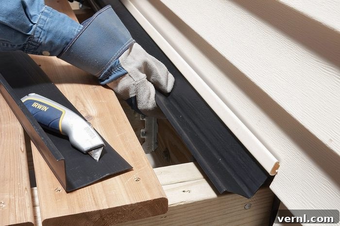 Flashing Explained: Common Types and How They Function 10 Hands can be seen installing z flashing for deck ledger boards