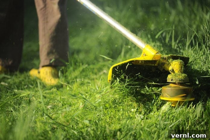 Freshly mown green lawn with grass clippings dispersed, indicating healthy lawn care practices