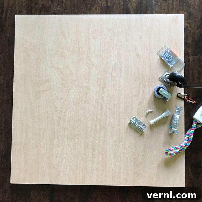 Craft a Toddler Busy Board from Everyday Essentials 3 A smooth, unfinished wooden board, laid flat and ready for the creative process of designing a custom toddler busy board.