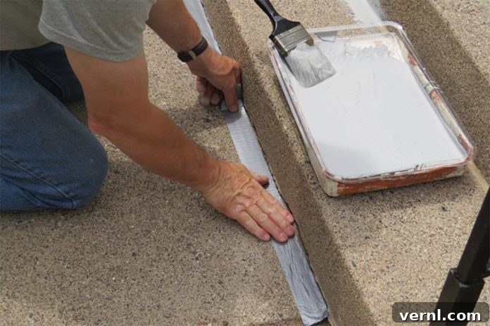 UGL NuDeck Concrete Solutions 7 Duct tape applied to concrete surfaces to protect them during painting.