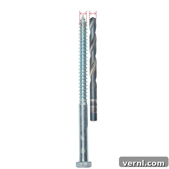 Drill bit next to a screw for pilot hole sizing