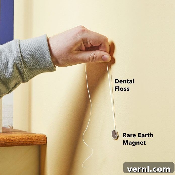 Pinpoint Wall Studs with This Clever Trick 2 locate studs dental floss magnet