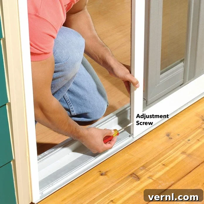 From Stuck to Smooth: Adjust Your Patio Screen Door 2 Fix a sticking screen door by adjusting the rollers at the bottom of the door.