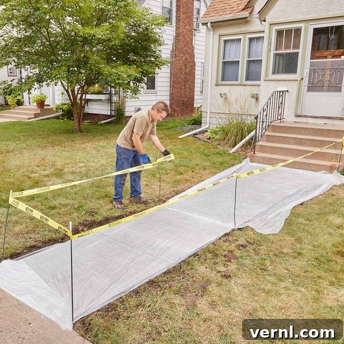 DIY Sidewalk Transformation: Easier Than You Imagine 15 Covering the resurfaced sidewalk with plastic sheeting for proper curing of Sakrete Flo-Coat