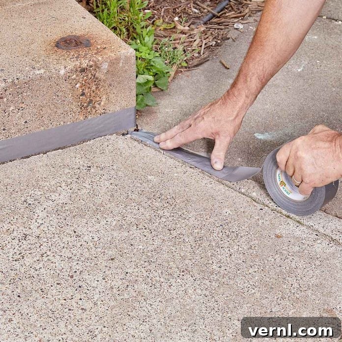 DIY Sidewalk Transformation: Easier Than You Imagine 5 Masking adjacent concrete areas with duct tape to protect them from Sakrete Flo-Coat