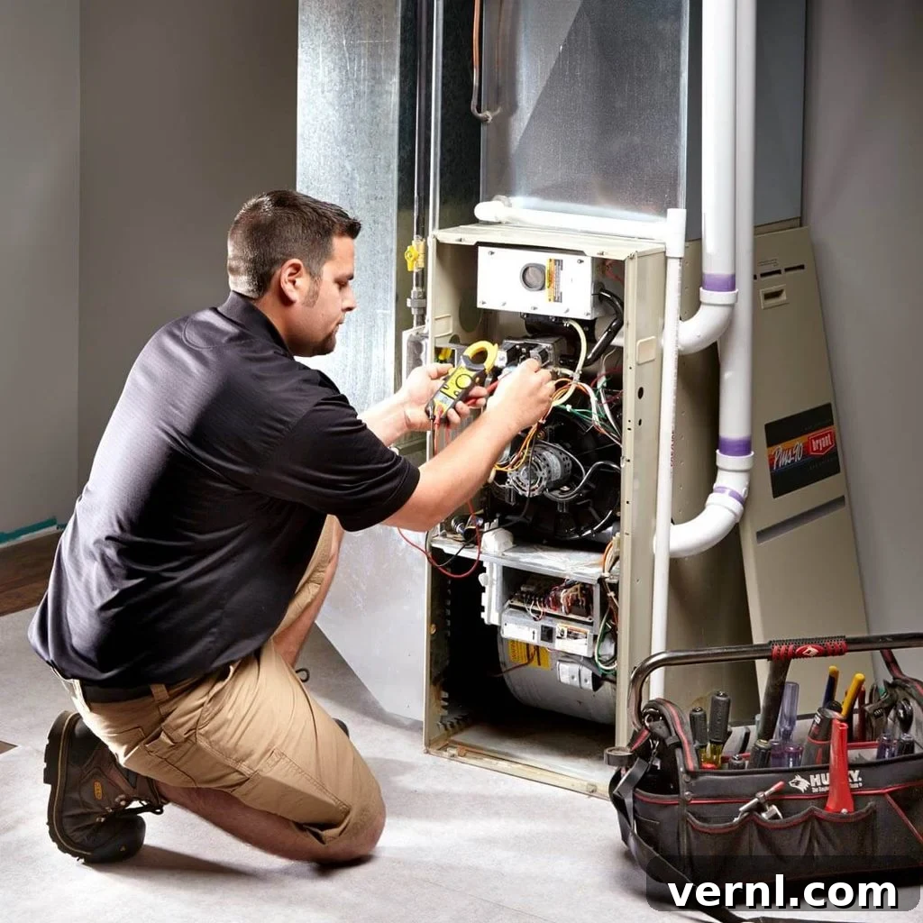 Weekend Project: Winterproof Your Home 3 HVAC technician performing a furnace tune-up, inspecting components for efficiency and safety