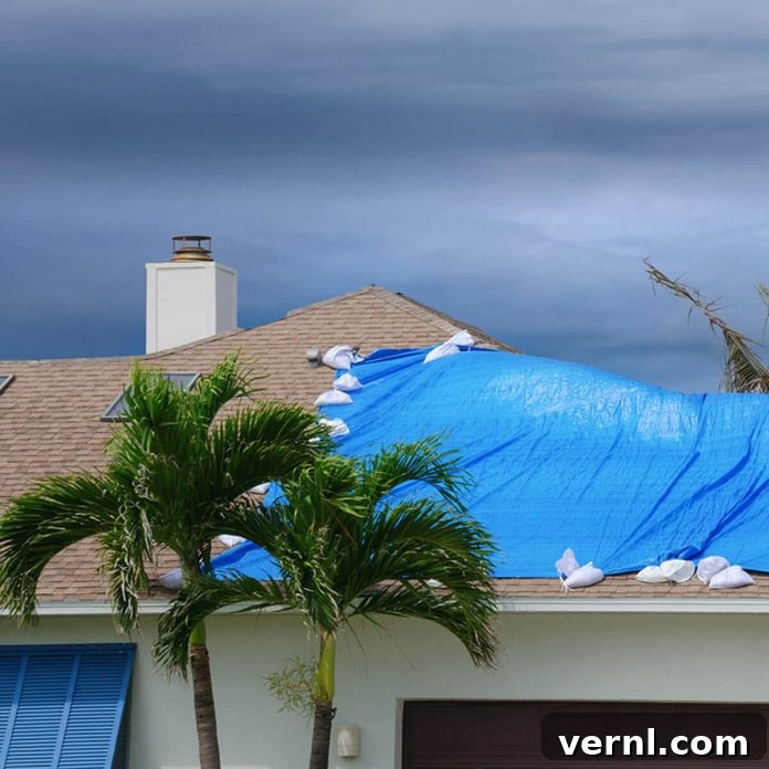 Hail Damaged Roof Your Action Plan 5 House roof protection during storm - Home with protective tarps after damage