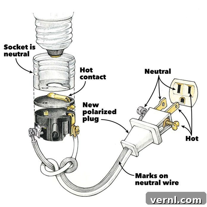 Rewire & Replace: Essential Plug Wiring for Electronics 2 Step-by-step guide to wiring an electrical plug correctly, showing hot and neutral wire connections for lamp repair and electrical safety.