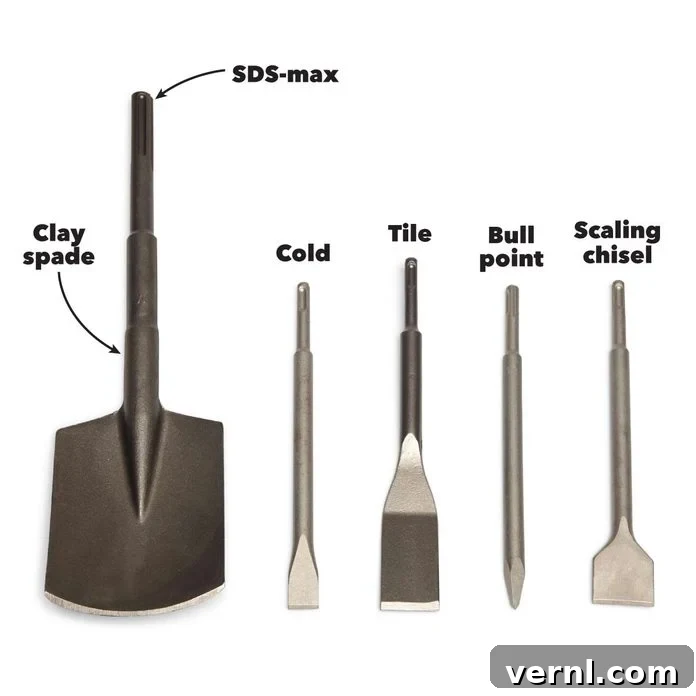 Rotary vs. Hammer Drills: Picking the Right Tool 7 A comprehensive collection of rotary hammer bits and various chisel attachments