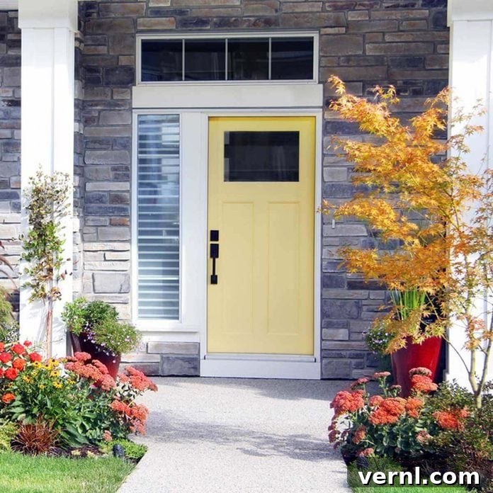 Elevate Your Entryway: Choosing the Perfect Front Door Paint 2 Yellow Front Door with Landscaping
