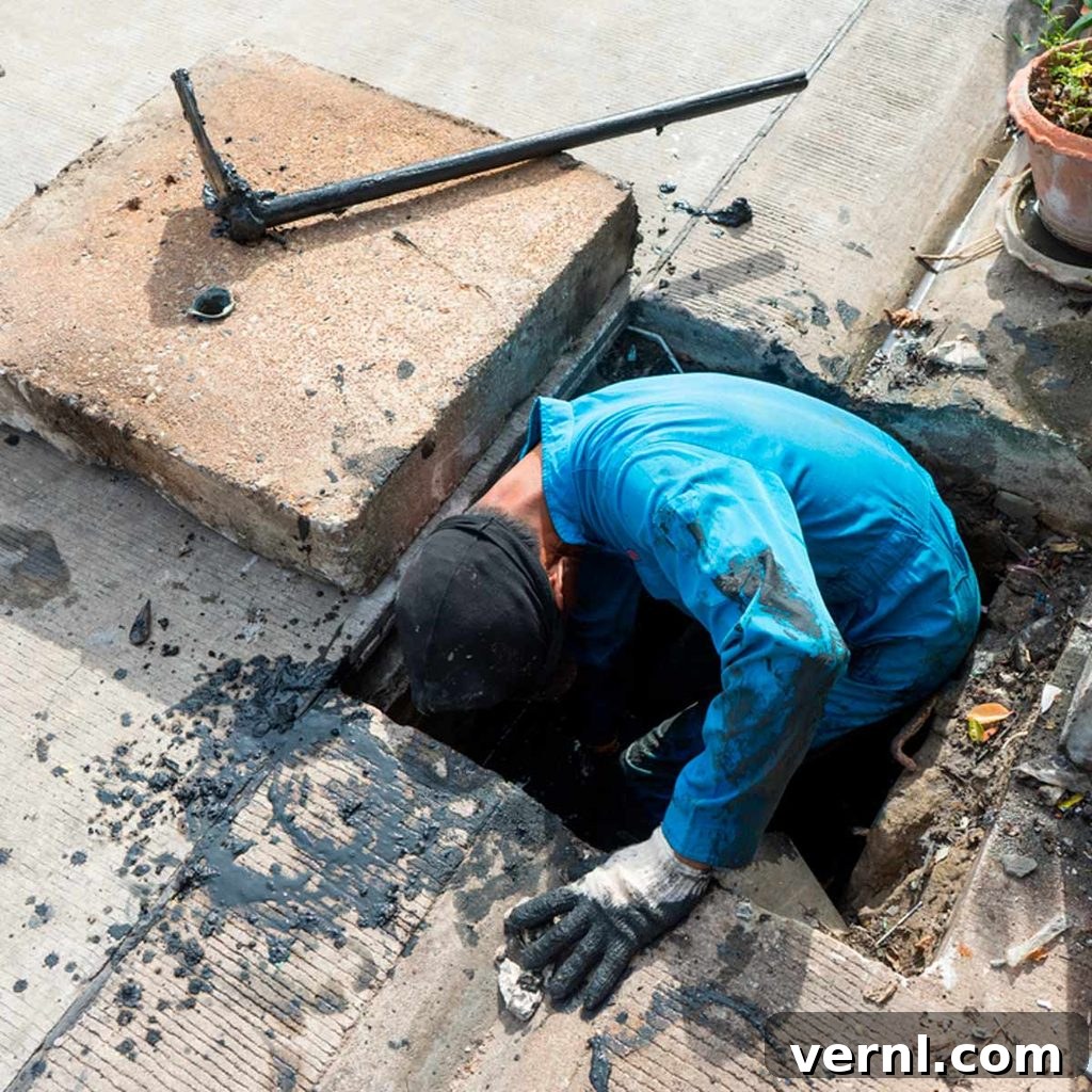 Bodrumdaki Lağım Kokusuna Kesin Çözüm 6 Plumber in a blue shirt is working on a sewer