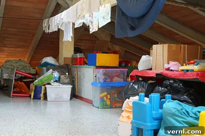 Attic filled with storage boxes and dim light, suggesting a place where pests might hide.