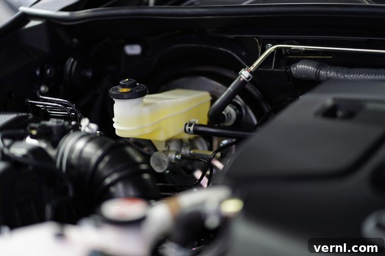 10 Car Sounds That Demand Your Immediate Attention 5 Close up of brake fluid tank inside the car engine.