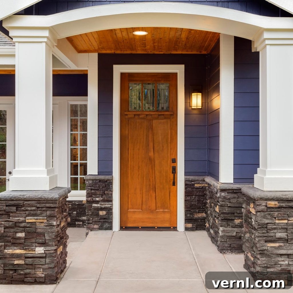 Beautiful wooden front door enhancing home exterior