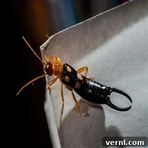 Close-up of an earwig showing its distinctive pincers at the rear
