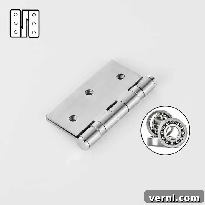 Ball Bearing Hinges: What You Need to Know 2 Close-up of a high-quality ball bearing hinge, highlighting its robust construction and smooth mechanism