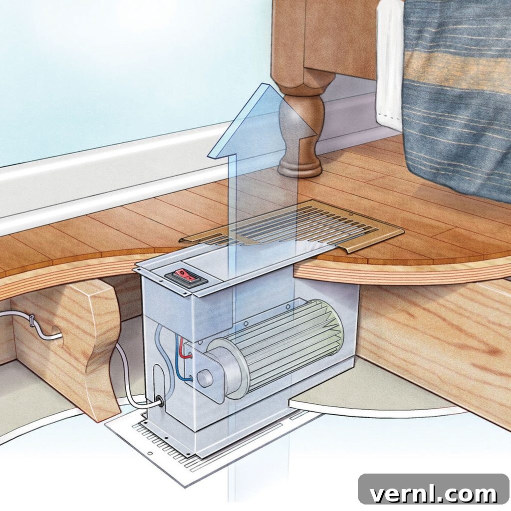 6 Smart Strategies for Keeping Your Home Cool 7 Level-to-level ventilator fan installed in a floor, moving air between different stories of a house.