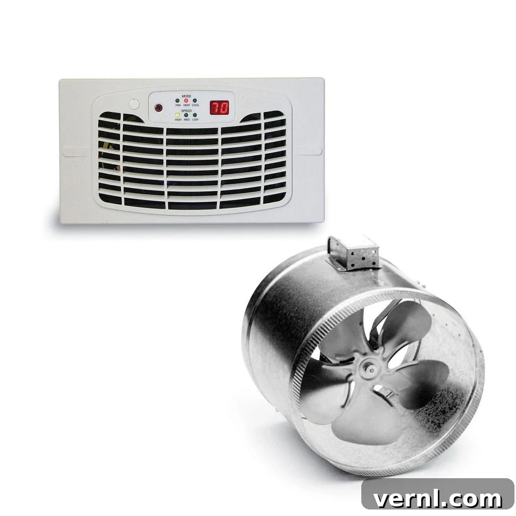 6 Smart Strategies for Keeping Your Home Cool 8 Duct booster fan installed inside an air duct to increase airflow to a specific room.