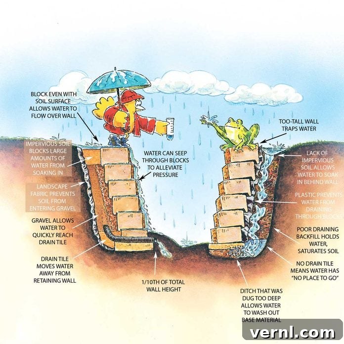 Your Complete DIY Guide to Building a Retaining Wall 3 Illustration of how a well-drained retaining wall is constructed