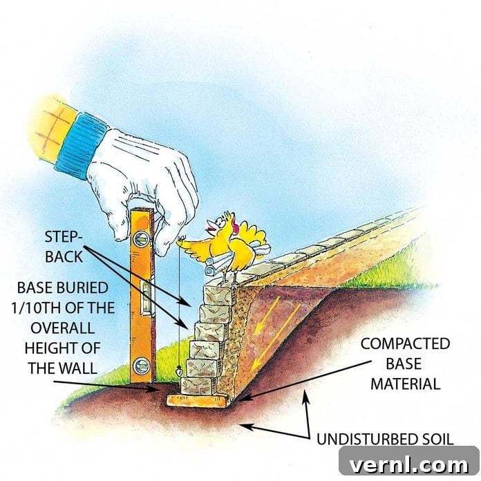 Your Complete DIY Guide to Building a Retaining Wall 4 Diagram showing the construction of a well-built retaining wall