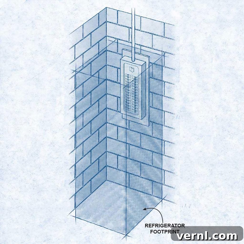Space around an electrical panel A diagram illustrating the minimum required working clearance dimensions around an electrical panel for safety and code compliance. It shows the depth, width, and height of the clear space needed.