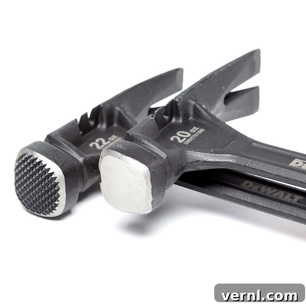 Milled and Smooth hammer face Two hammer heads laying on top of each other | Construction Pro Tips