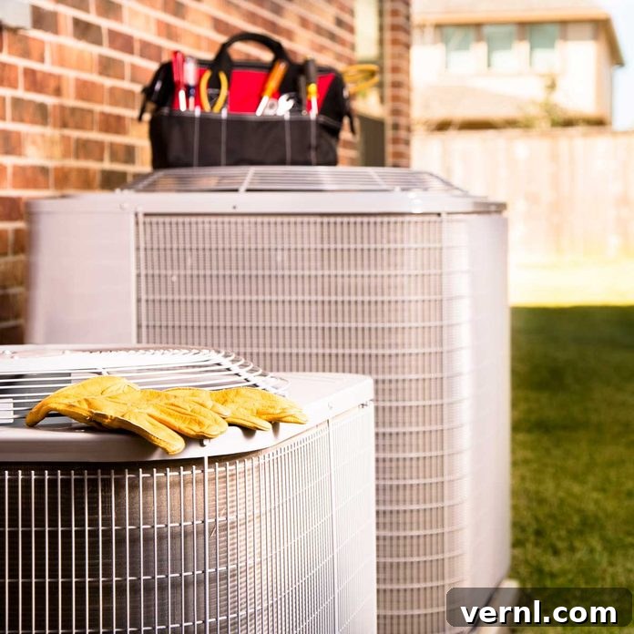 Person troubleshooting an outdoor central air conditioner unit