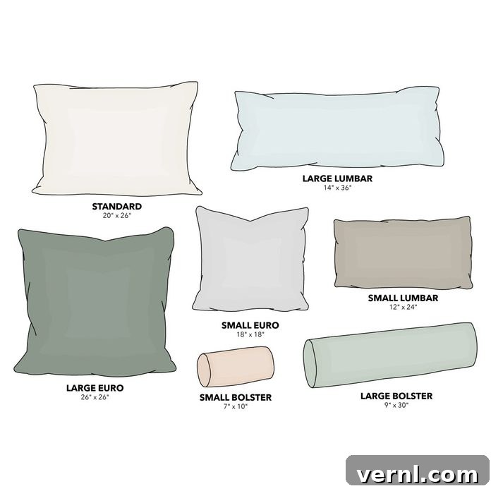A beautifully arranged bed with various pillow types, showcasing texture and layering.